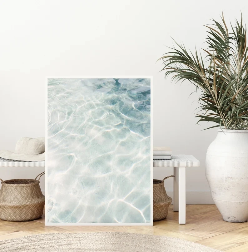 Abstract Ocean Waves Glitter Water Photography Coastal Seascape Poster Canvas Painting Wall Art Pictures Home Room Decor