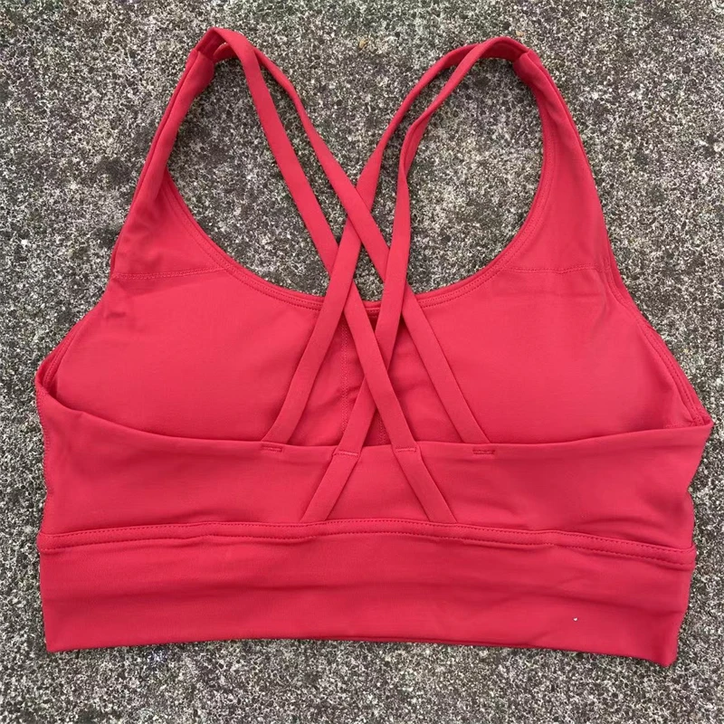 Sports Top Bra Cross Straps Gym Workout Top Yoga Vest Women High Impact Fitness Bralette Push Up Running Tight Padded Underwear