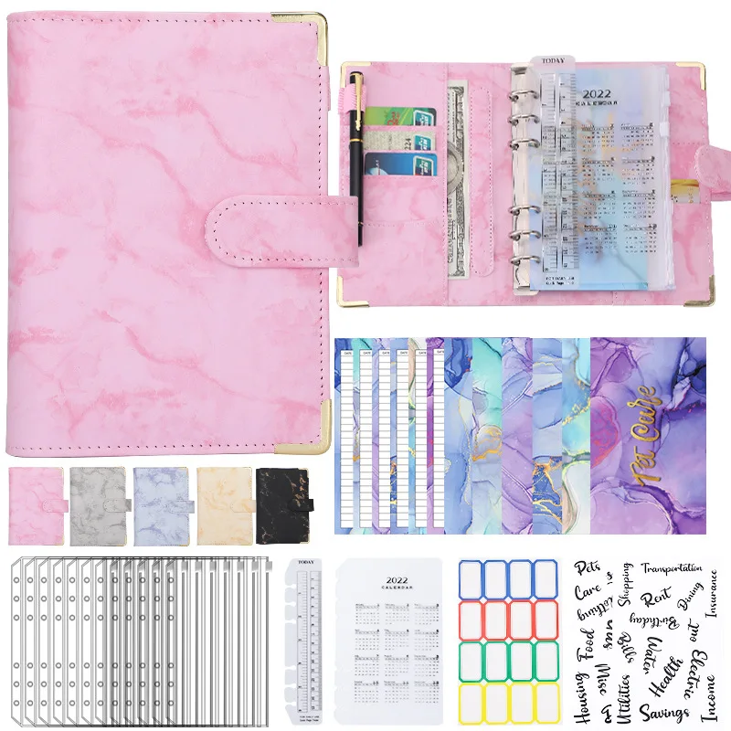 A6 Marble Money Budget Planner Binder With Zipper Envelopes, Cash Envelopes For Budgeting, Money Organizer For Budget Binde