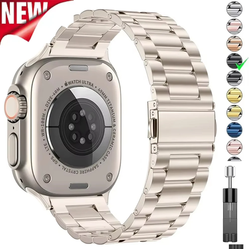 Титановый ремешок из нержавеющей стали для Apple Watch Band Ultra 2 49 мм 45 мм 41 мм 40 мм 44 мм Металлический браслет iwatch series 9 7 6 8