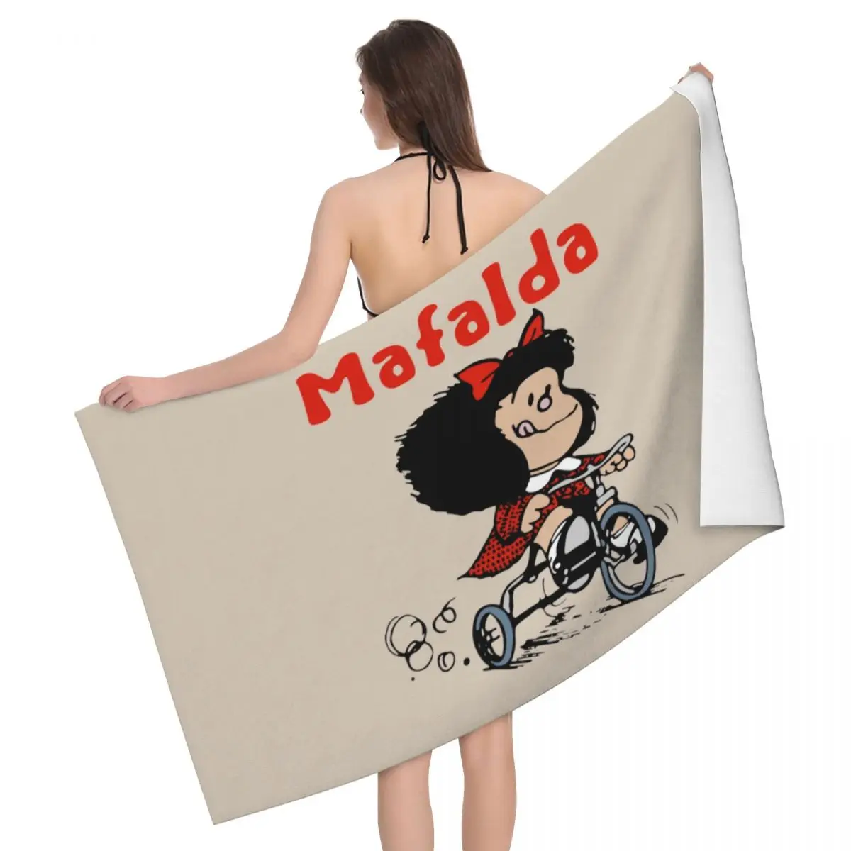 

Custom Mafalda Bicycle 3 Wheels Soft Linen Microfiber Bath Beach Towel Quick Drying Quino Manga Cartoon Bathroom Yoga Towels