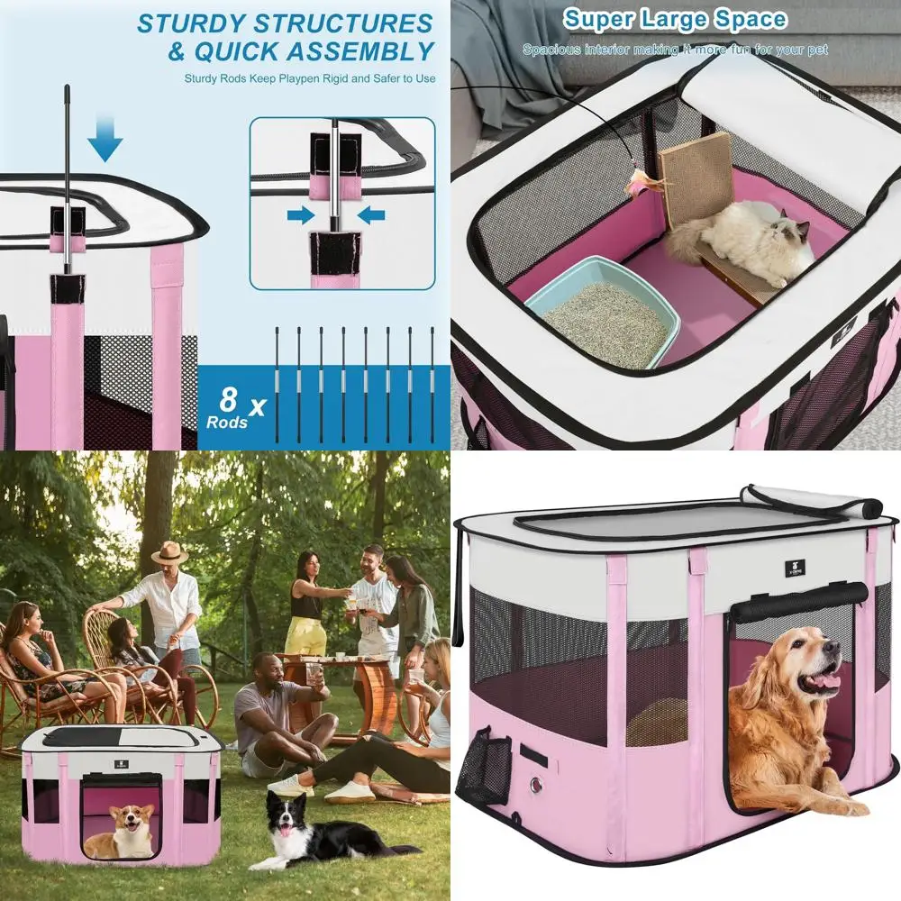 

Portable Large Pink Dog Playpen for Indoor/Outdoor Use, Ideal for Puppies and Cats, 45