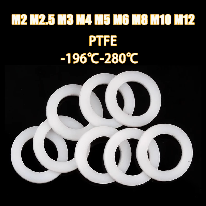 Hard PTFE Gasket Flat Washer Thickness 0.2-1mm ID 4mm~12mm Resistant to High&Low Temperature Anti-aging For Flange 50-200pcs