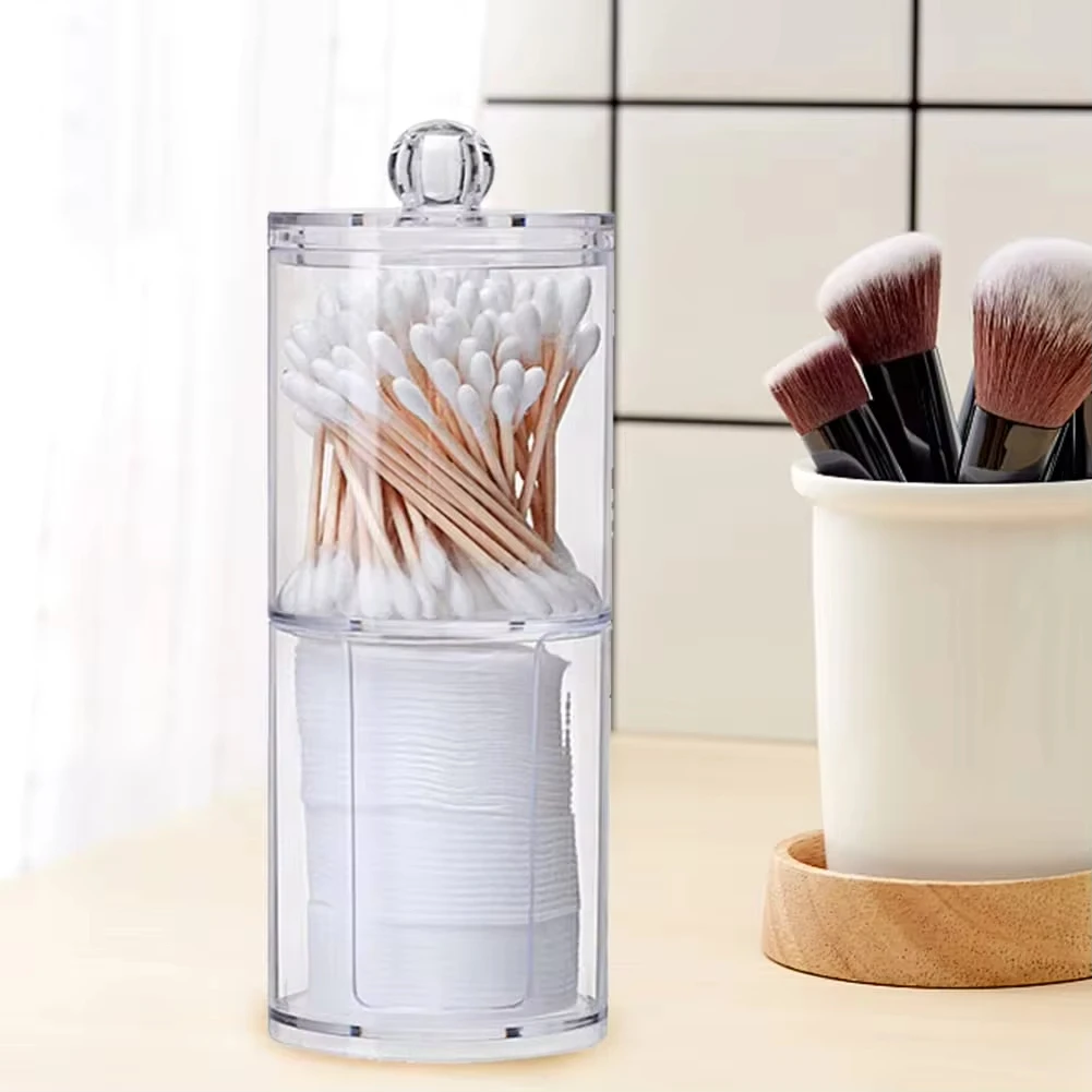 Clear Acrylic Makeup Pads Storage  Box with Lid Cotton Swab Jar Dispenser Cotton Ball Rounds Container Holder Bathroom Organizer