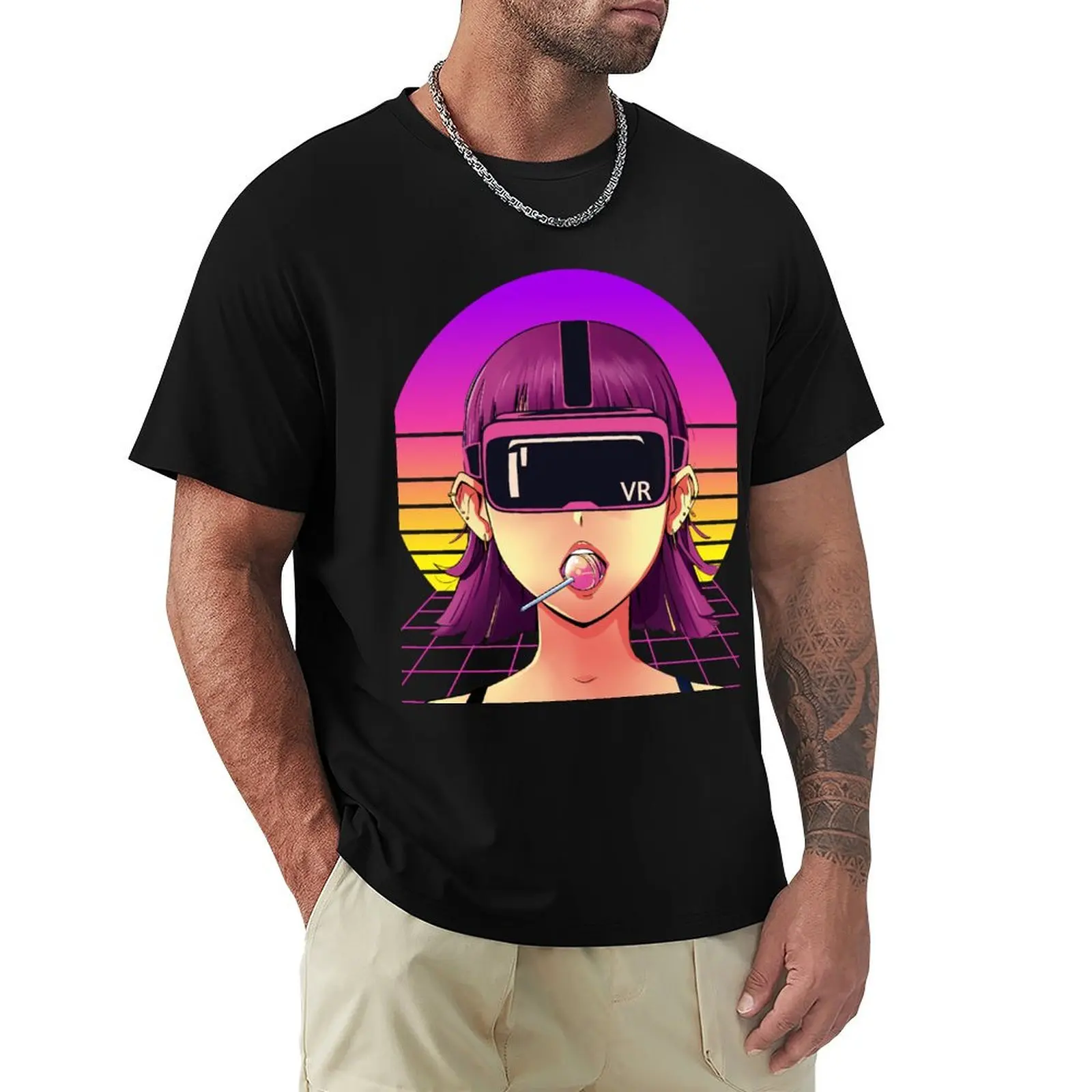 Cyber Virtual Reality Anime Girl VR Headset Futuristic Looking T-Shirt t shirts for man graphic vintage T-Shirt