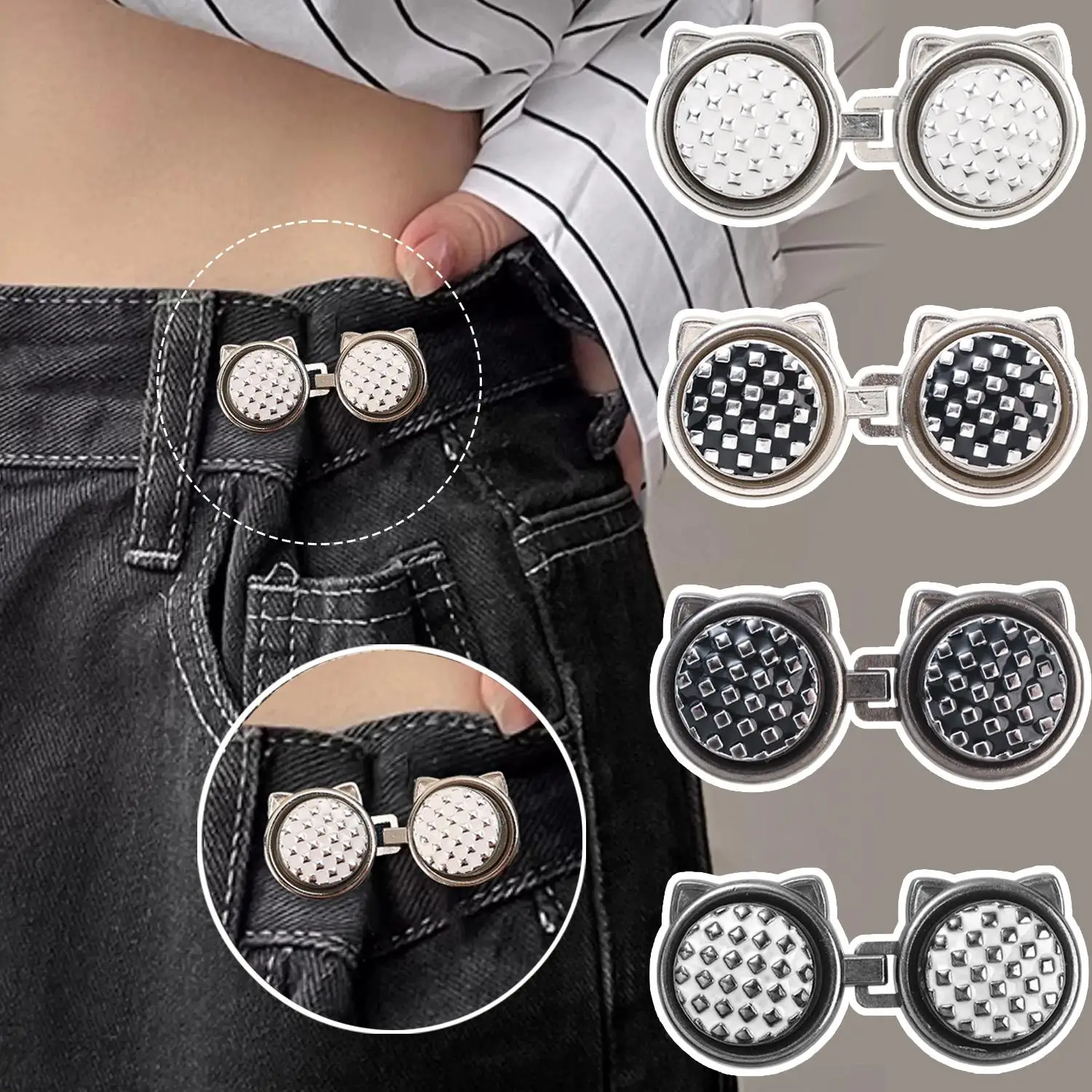 Cat Shape Adjustable Waist Buckle Jeans Tightening Non-Invasive Pants Size Regulation Button Waistband Fastener Slimming Button