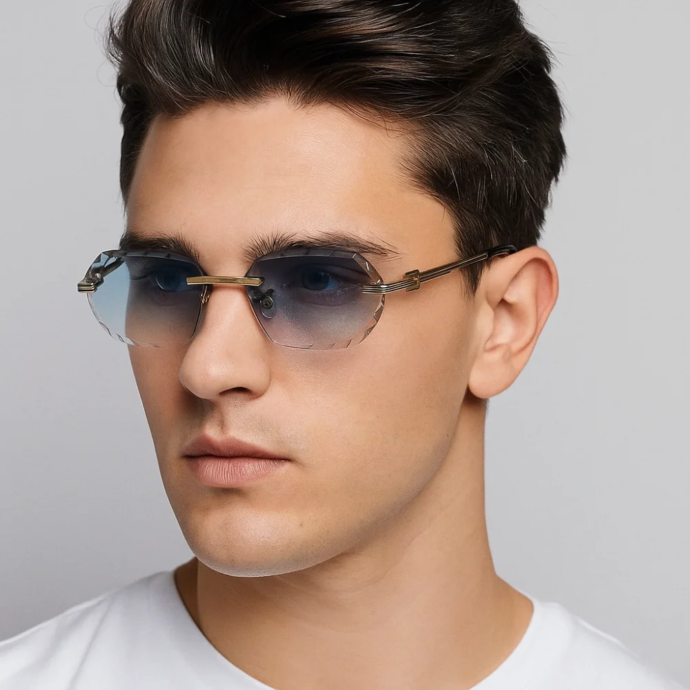 

Cool UV 400 Rimless Sunglasses Punk Metal Men Sunglasses Korean Style Steampunk Driving Eyewear Streetwear