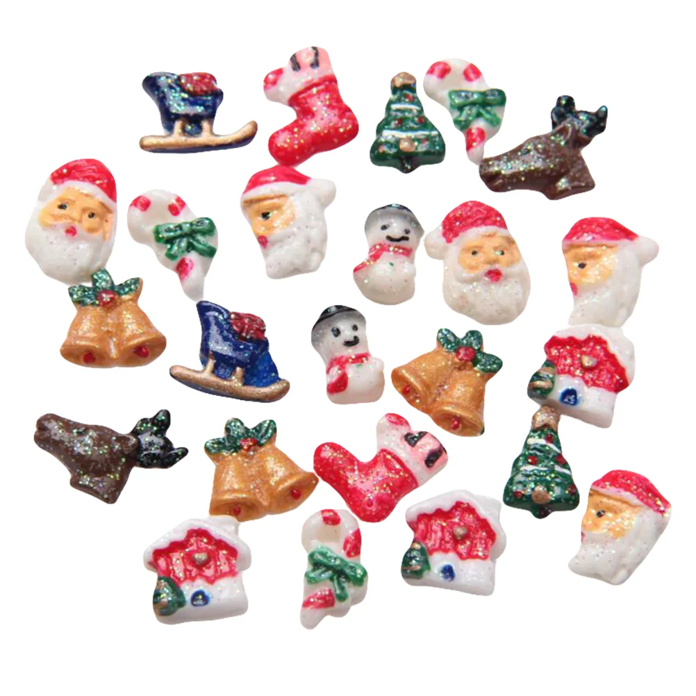 50 sztuk świąteczne Mini akcesoria do paznokci 3d Charms Xmas Phone Craft Flatback Decor Manicure naklejki z żywicy Case