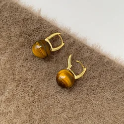 Unique and niche Meilard color scheme, light luxury imitation tiger eye stone earrings for women's 2025 new earrings