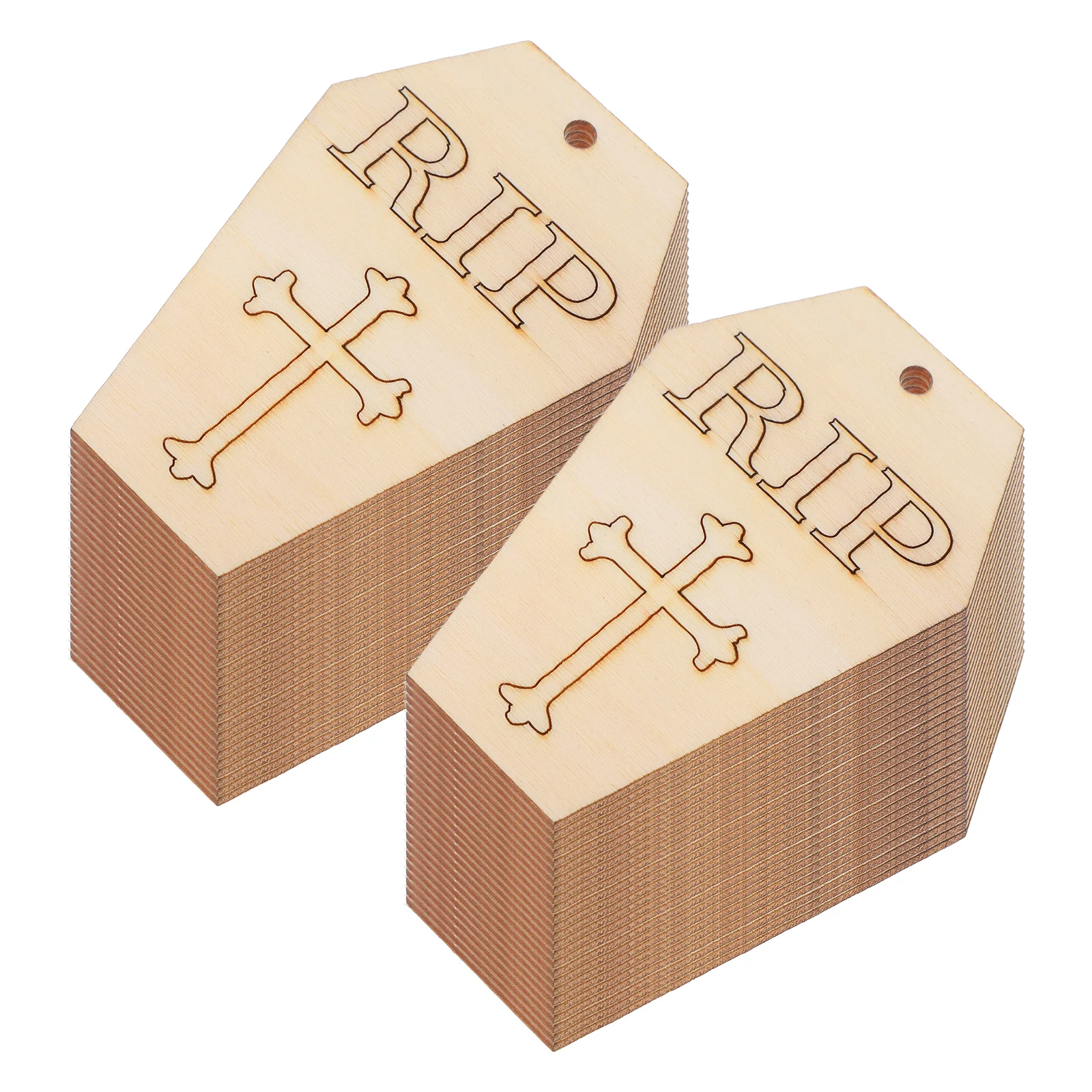 

50pcs Wooden Hanging Decorations Safe Kids DIY Craft Halloween Party Wood Coffin Chips Sewing Accessories