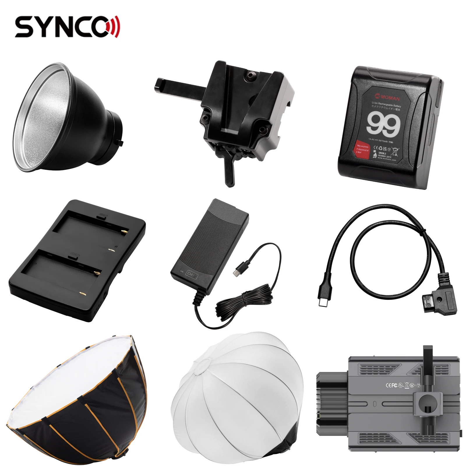 SYNCO Photography Light Accessories Softbox/ V Mount batteria/riflettore/cavo di alimentazione/bokens Adapter Ringfor SYNCO COLBOR CL60