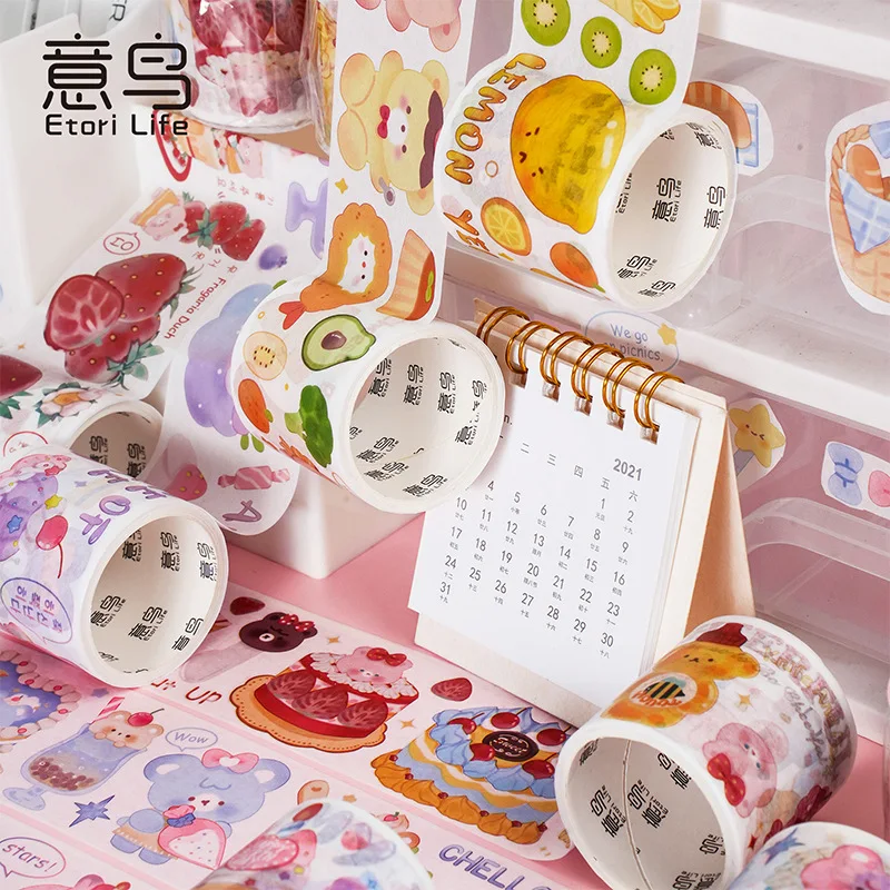 Etori Life 1Roll/Box Bear Rabbit Cake Series Cartoon Cute Washi Tape Student DIY Stationery Decoration Stickers Scrapbooks