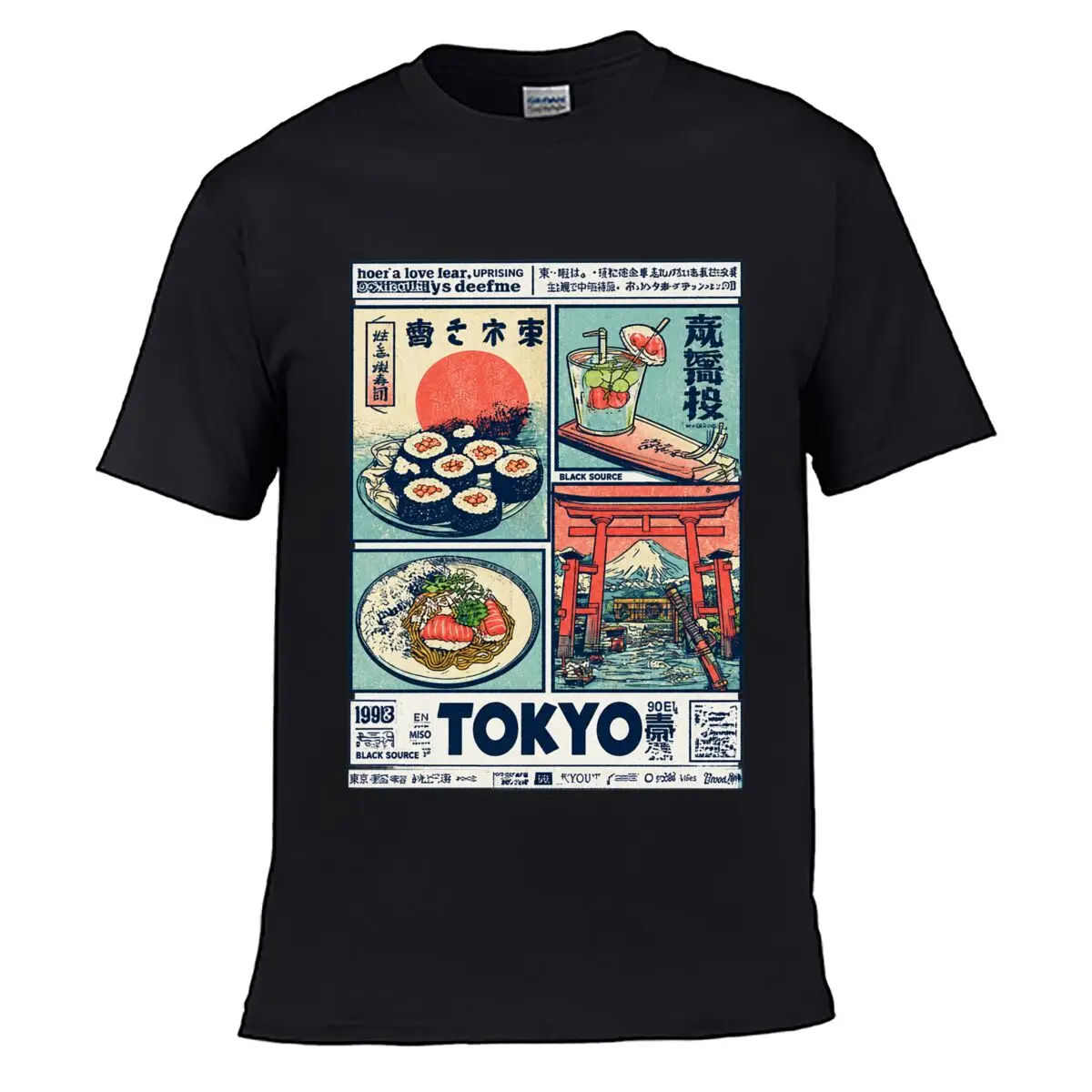 Tokyo Japan Sushi Mount Fuji Torii 1998 Graphic Street Loose Simple Tee