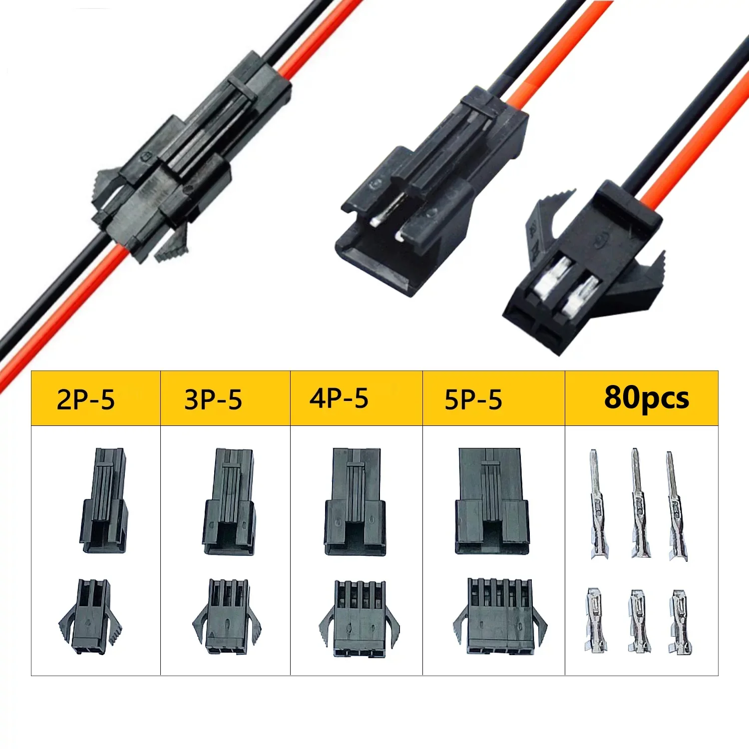 New SM 2P/3P/4P/5P male and female butt-joint aerial connectors, 2.54mm housing wire connector set, 5 pairs of each type.