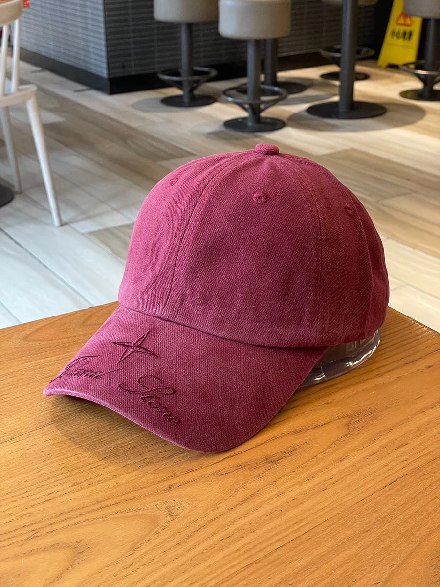 

Washed polished cotton baseball cap women's autumn brim embroidery four seasons street trend cap men