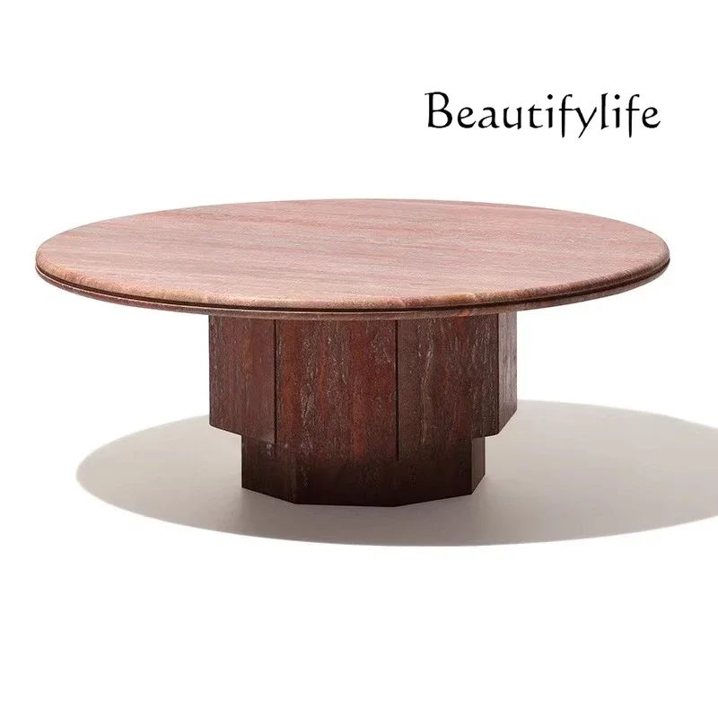 

ZS Natural Red Travertine Coffee Table Designer Villa Living Room Home Wabi-sabi Style Coffee Table