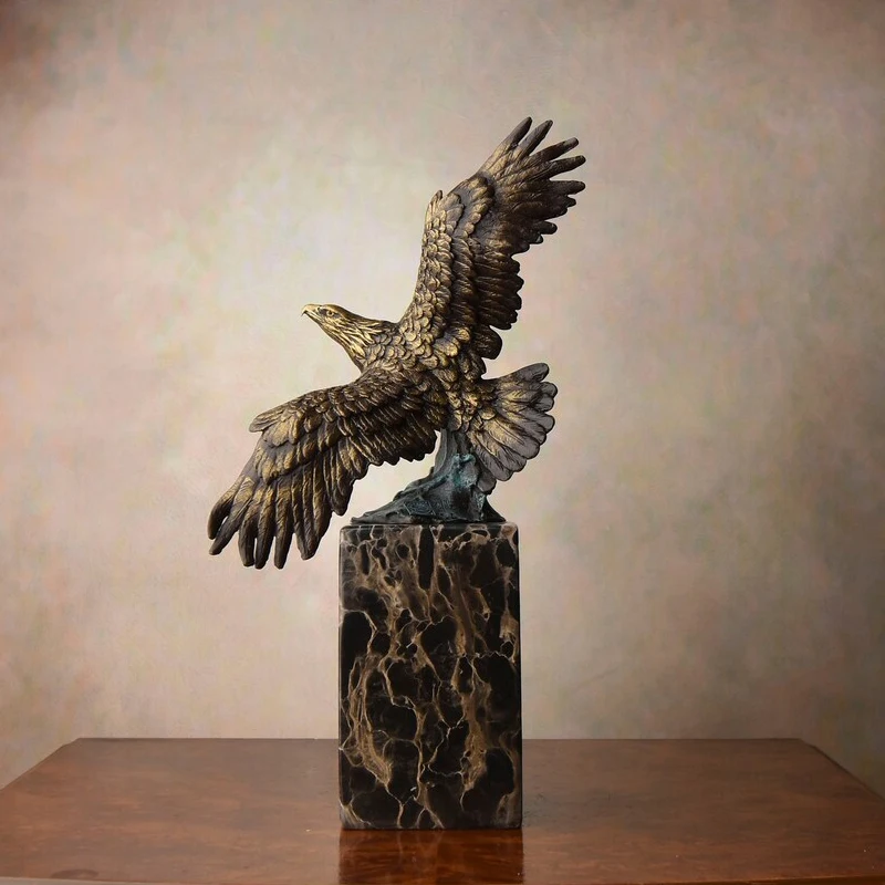 Bronze Spread Wings Eagle Statue Flying Hawk Figurine Bird Falcon Sculpture Office Home Decor Art view 3