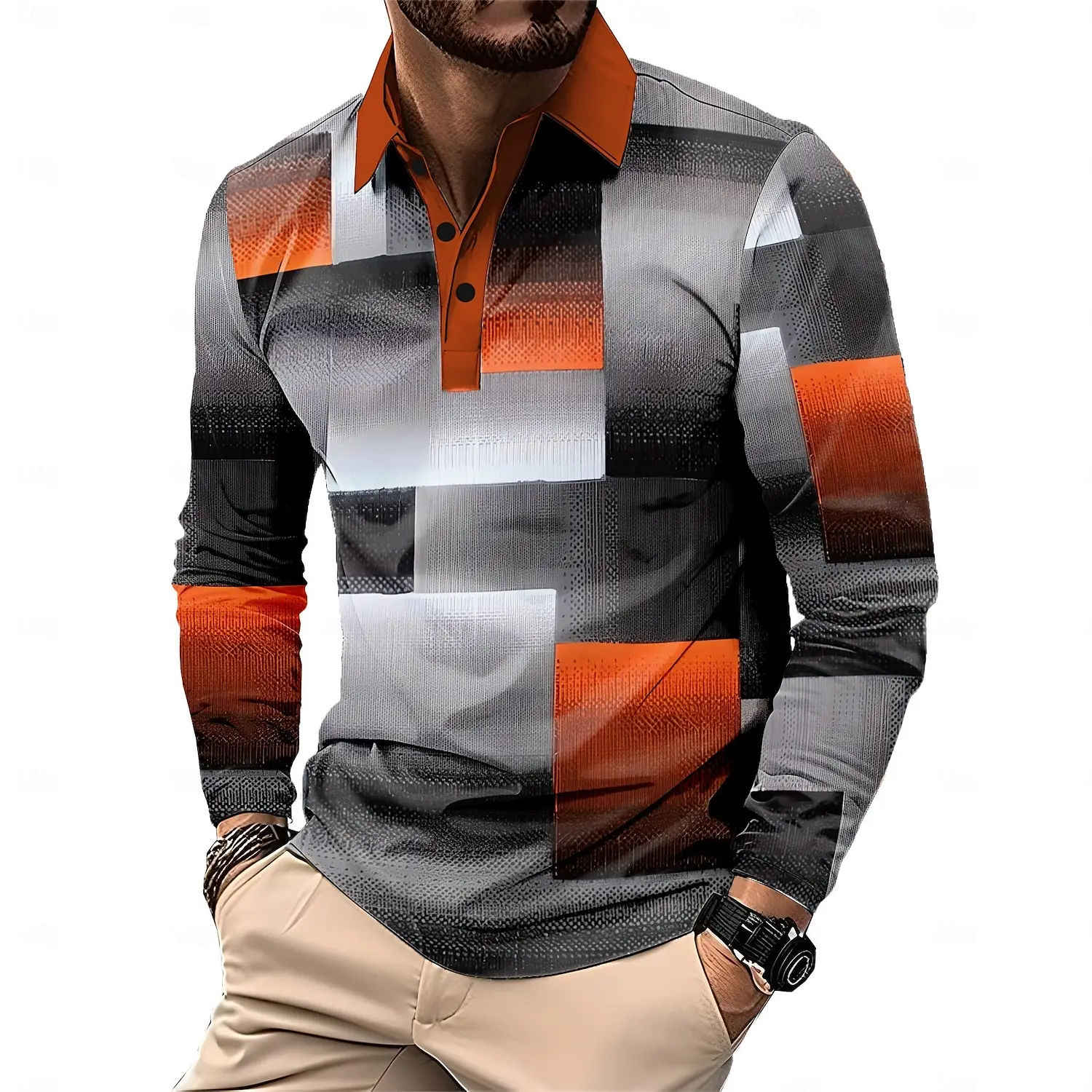 Fall Winter Men's Plaid Long Sleeve Polo Shirts Breathable Casual Men's clothing Quick Drying Classic Collar Polo Shirt for Men