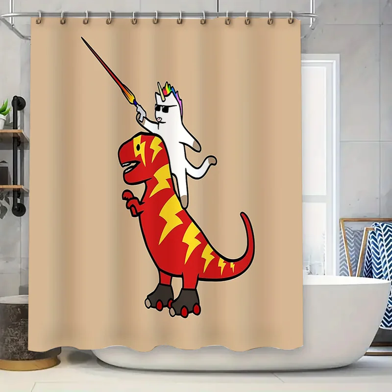 

Dinosaur Shower Curtain T-Rex Funny Bathroom Decor Washable Modern Pattern Tropical Jungle Animal Kids Room Home Textile