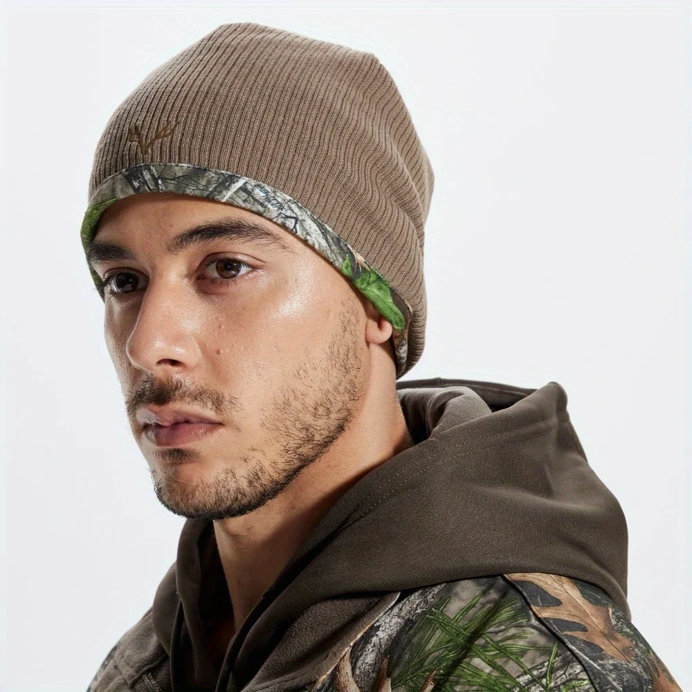 Adulto para invierno y otoño: sombrero para clima frío con patrón de árbol de caza, gorra cálida resistente al viento para senderismo, escalada y ciclismo al aire libre