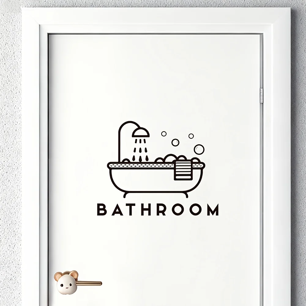 1pc wall sticker black and white bathroom sign door sticker, self-adhesive vinyl material, waterproof, new wall sticker