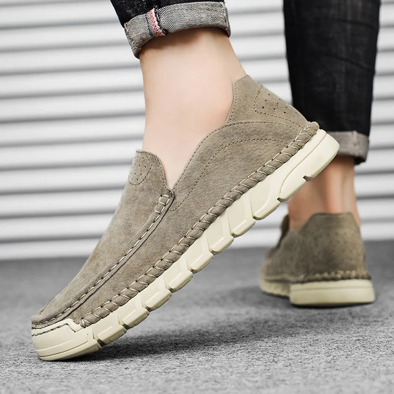 

New Shoes for Men Genuine Leather Casual Shoes Fashion Flat Skateboard Shoes Cool Slip-on Loafers