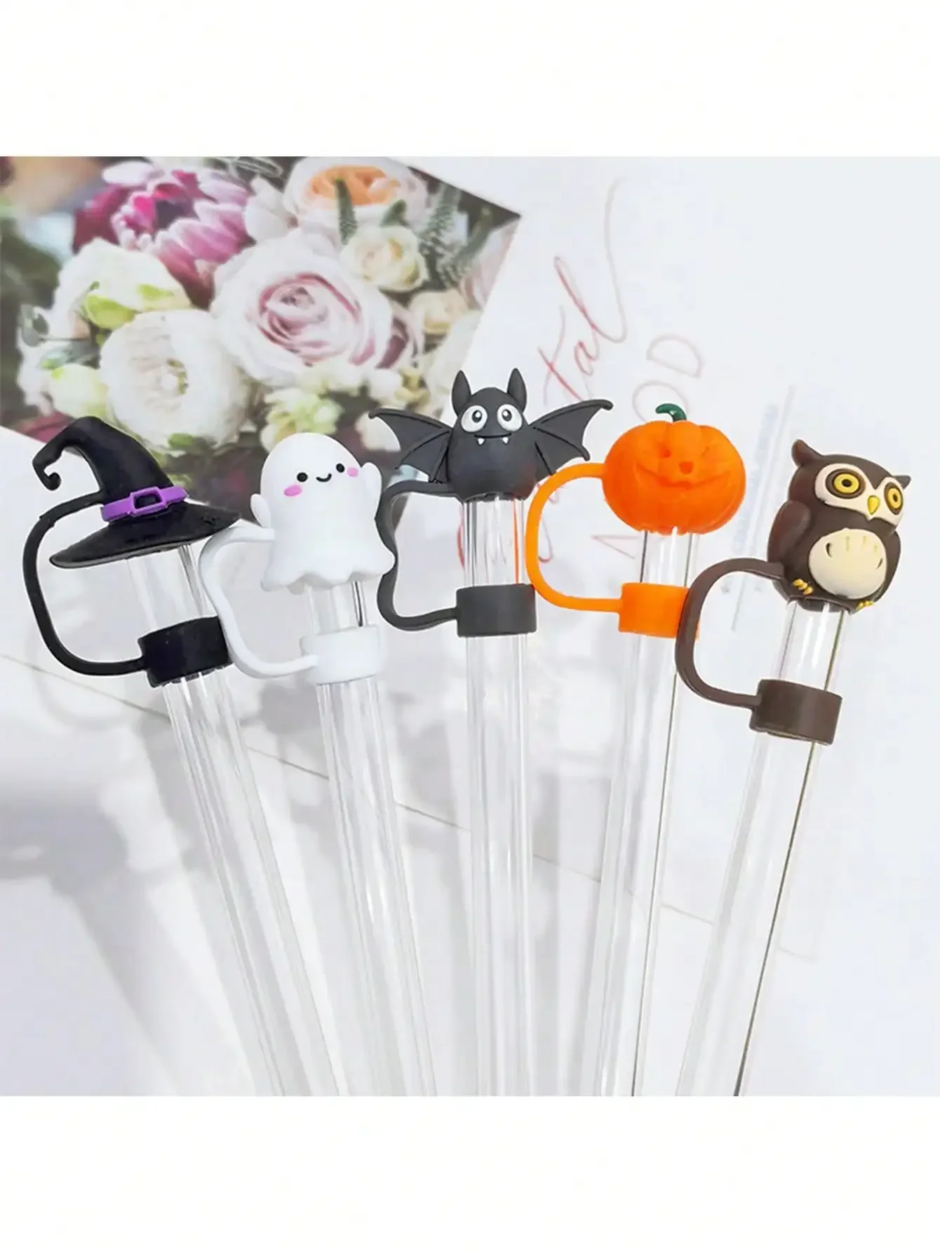 1/5pcs Ice King Cup Straw Cap Dustproof Reusable Washable Straw Cap For Halloween Party Main Body Straw Cup Home Room Decoration