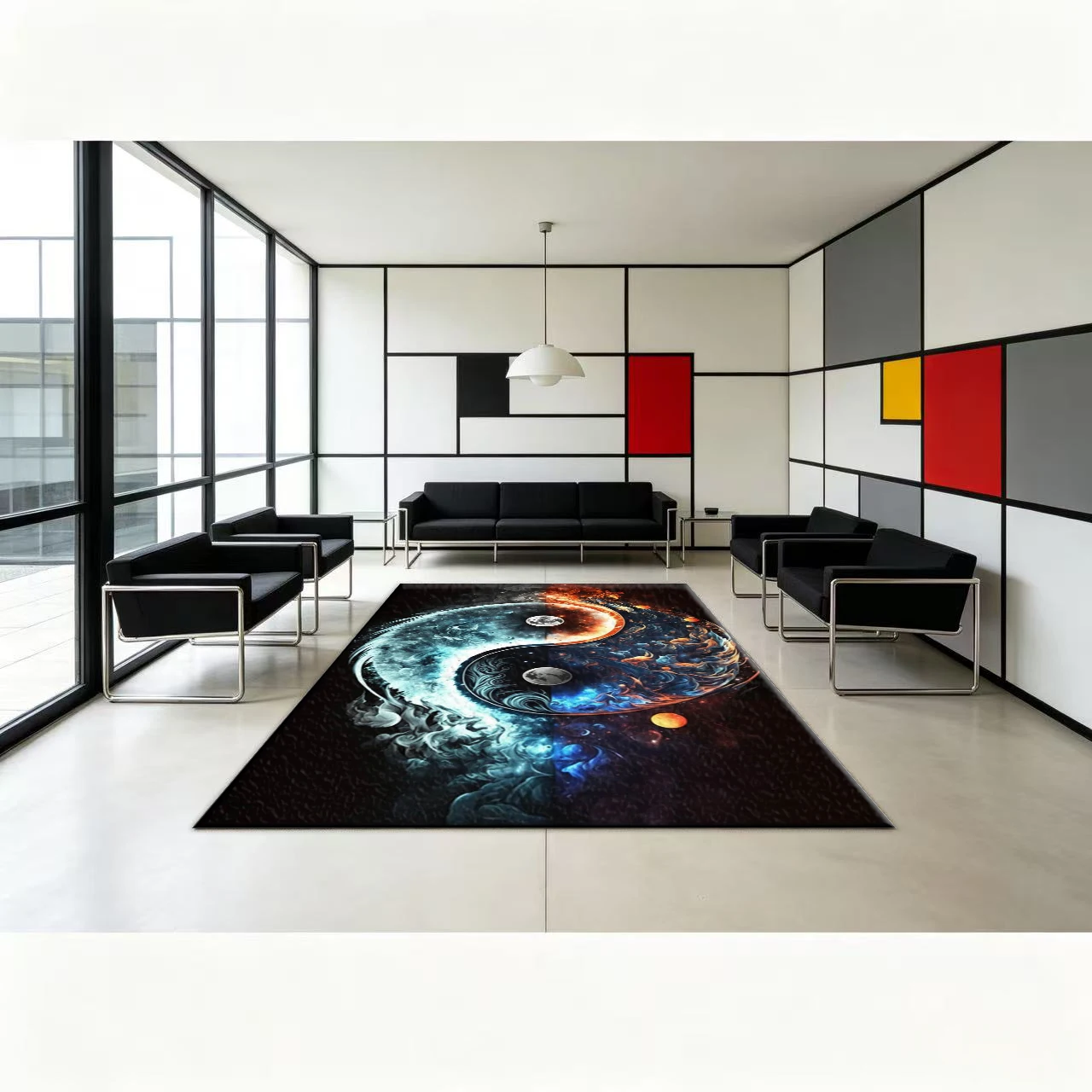 Cosmic Yin Yang Art Print Carpet Flooring, Mystical Galaxy Non-Slip Area Rug for Living Room Bedroom Home Floor Mat
