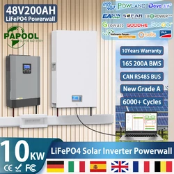 48V Powerwall 100Ah 200Ah LiFePO4 Battery 6000+ Cycle CAN RS485 16S BMS 51.2V 5Kw 10Kw For PV Solar Off/On Grid 10Years Warranty