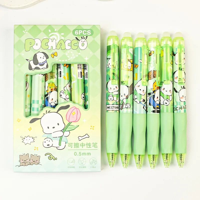 Pochacco Hello Kitty Blue Neutral Pen Set Cartoon Anime Kuromi Thermal Erasable Pen Stationery Set School Pen 6pcs Set Gift - view 2