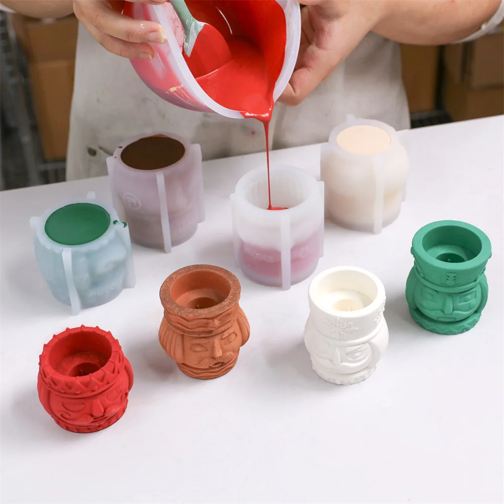 NICOLE Nutcracker Taper Candle Holder Silicone Molds for Concrete Jesmonite Cement Christmas Candlestick Holder Mould