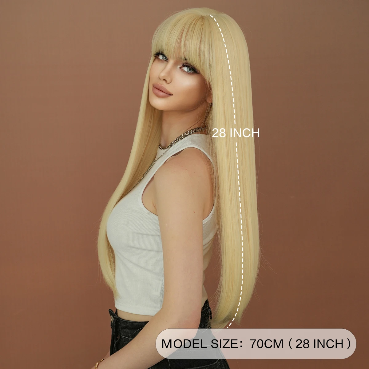 PARK YUN Long Straight  Blonde Omber  Wigs For Women Daily Use High Density Synthetic Heat Resistant Hair Wigs With Neat Bangs