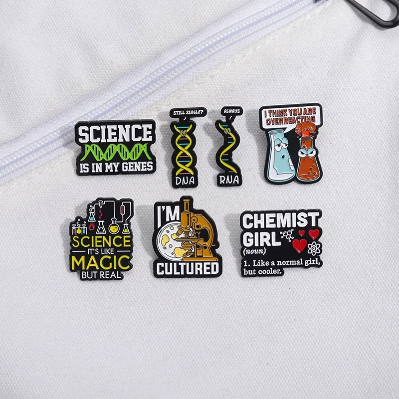 Science Chemist Series Microscope Enamel Pins Custom Beaker Brooches Backpack Clothes Accessories Lapel Badge Jewelry Pin Gifts