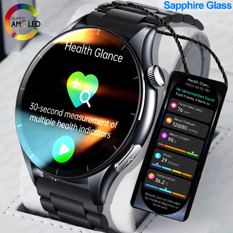 

2025New ECG+PPG Micro-Physical Examination Sapphire Glass Smart Watch Men Heart Rate Emotional Stress Health Tracker SmartWatch