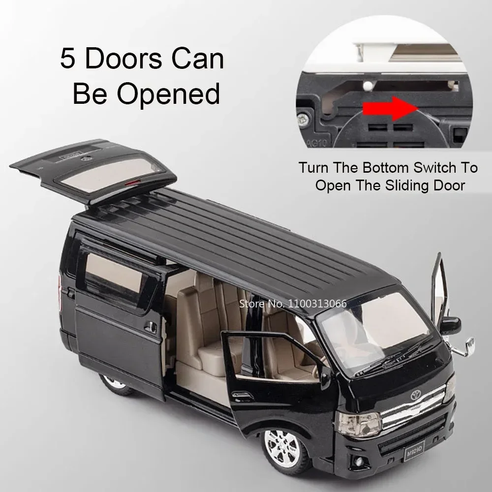 1:32スケール ハイエース ヴェルファイア 車のおもちゃ 合金モデル ドア開閉可能 ゴムタイヤ ミニチュアMPV ホイールプルバック車両 テーブルデコレーション