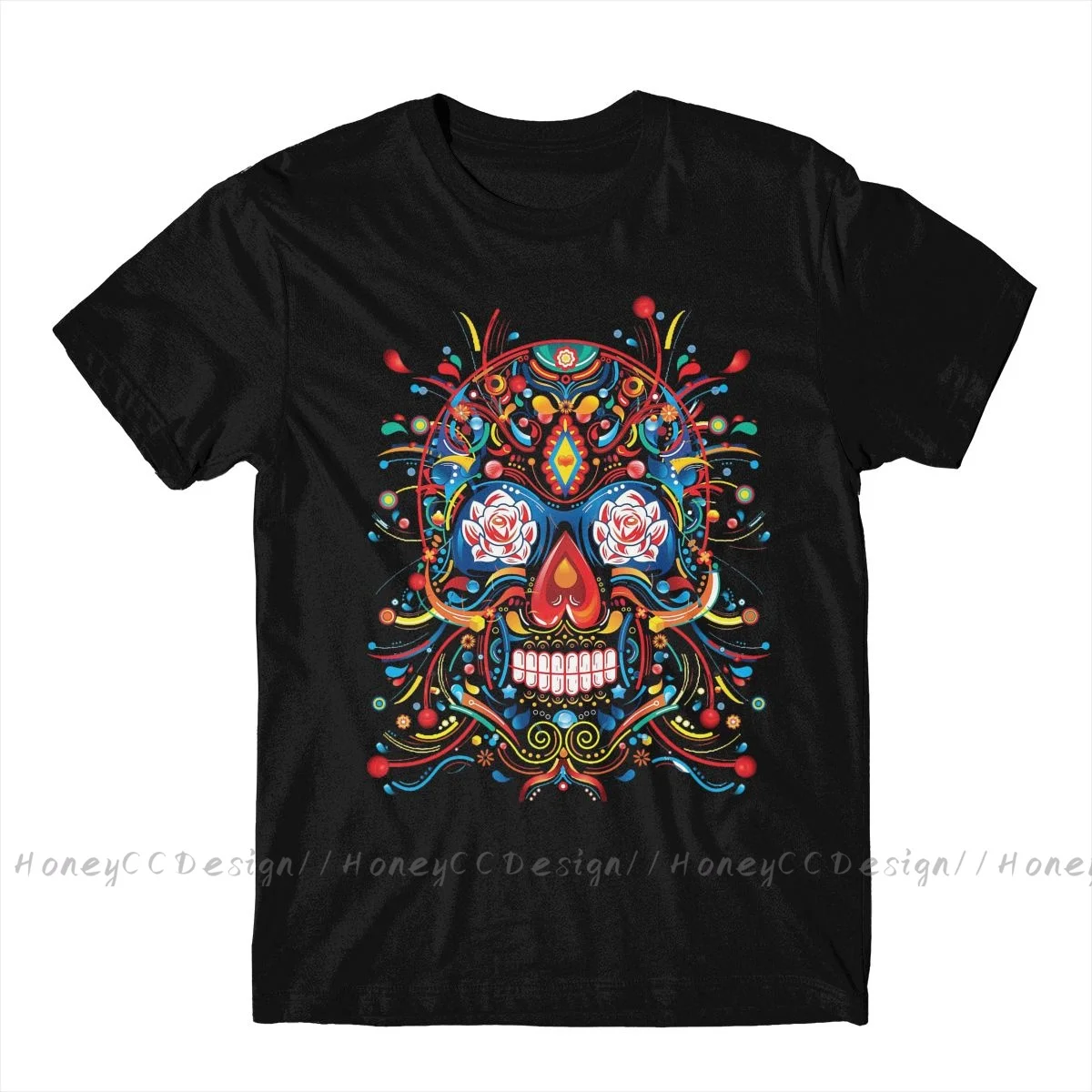 Mexico Skull Sugar Print Cotton T-Shirt Camiseta Hombre Mexican Skull For Men Fashion Streetwear Shirt Gift