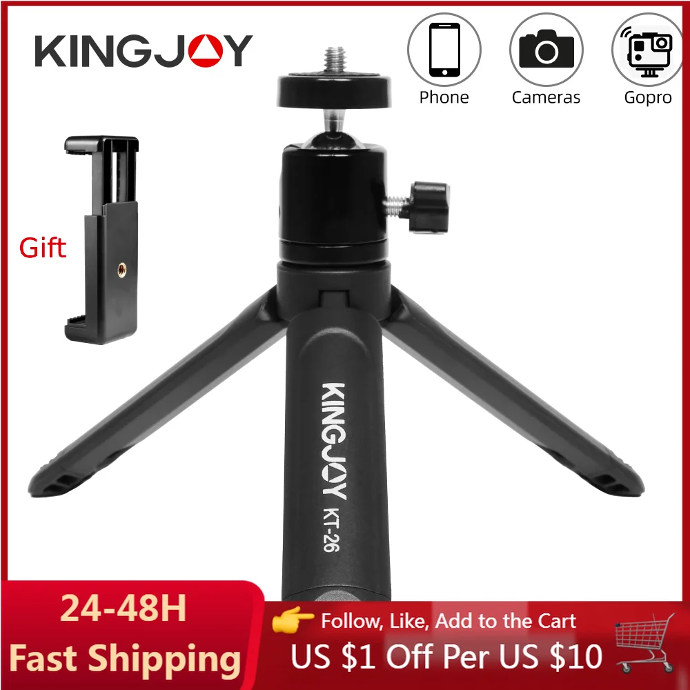 

KINGJOY Desktop Mini Tripod Lightweight Camera Volg Bracket,Extendable Tabletop Phone Clip Tripe Holder for iPhone/Xiaomi/Huawei