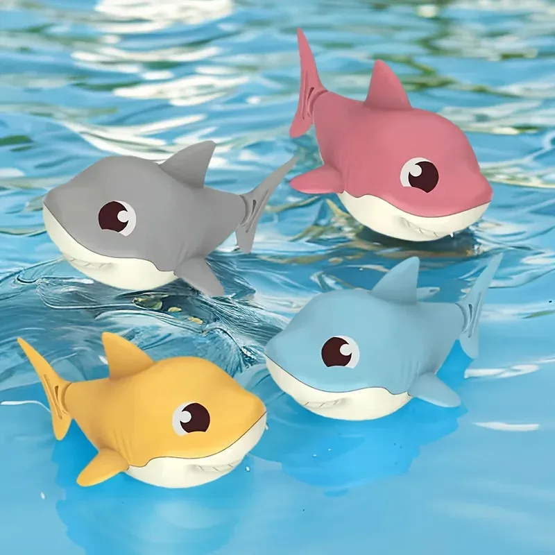 cartoon shark baby water play toy with wind up chain, outdoor beach toy, shower toy, bath toy，1pc