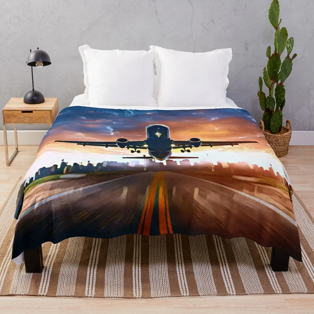 Take Off (Plane Leaving the city) Throw Blanket Plaid on the sofa valentine gift ideas Bed Blankets