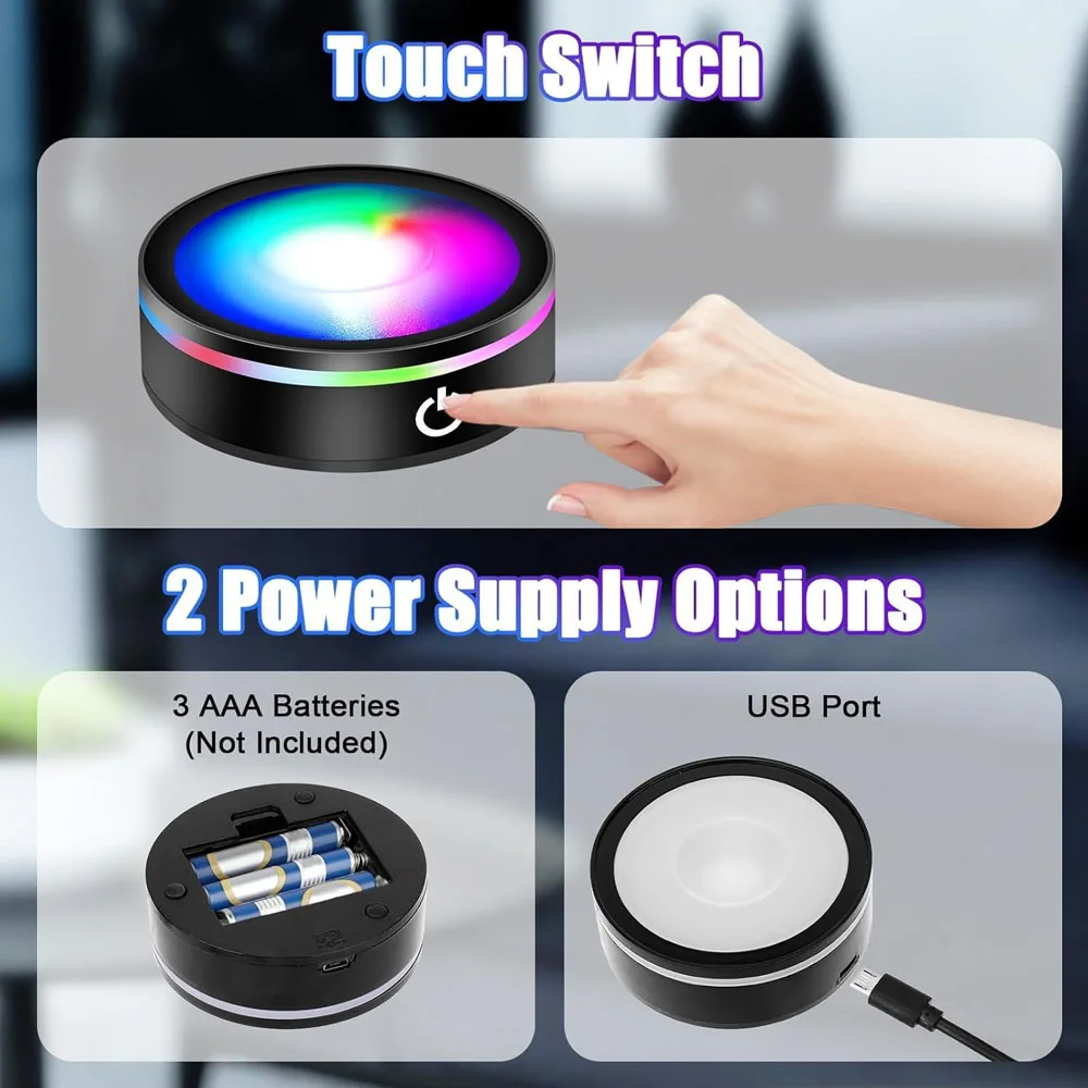 USB Rechargeable LED Light Base for 3D Crystal Glass Acrylic Or Transparent And Translucent Material Touch Switch Display Base