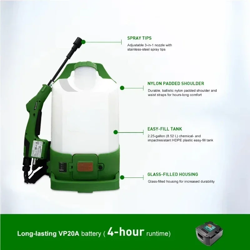 electric 2 gallon long life battery backpack sprayer 3 nozzle sprayer for garden medical site hotel disinfection