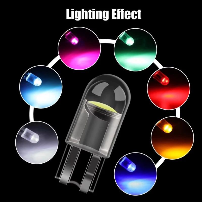 2-20Pcs 360 Transparent LED COB T10 W5W White/Blue/Yellow/Red/Pink/Ice Blue 12V Car Reading Rearview Mirror Reverse Signal Light