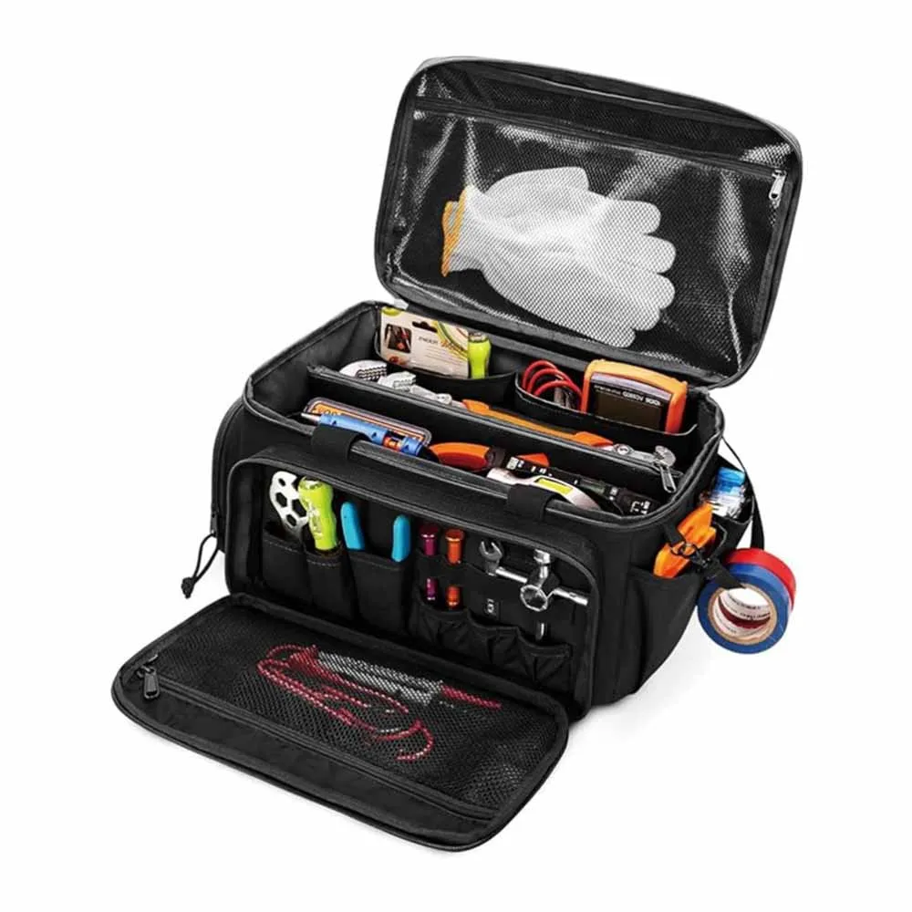 Comoda borsa portaoggetti per attrezzi con manico Base imbottita spessa Custodia per attrezzi facile da trasportare Borsa per attrezzi resistente all'acqua di colore nero
