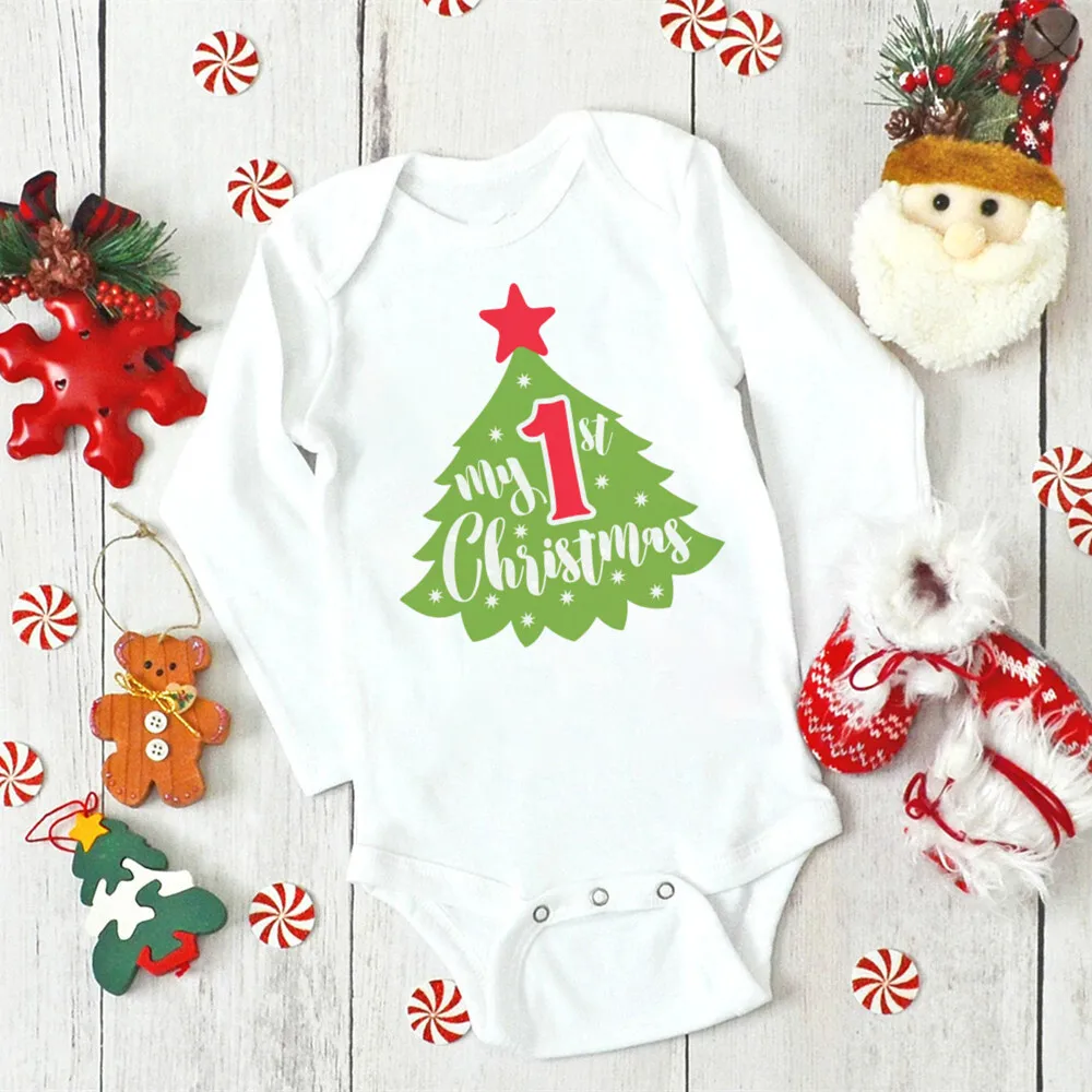 My 1st Christmas Print Newborn Bodysuits Body Baby Clothes Xmas Party Gift Boys Girls Long Sleeve Jumpsuit Winter Holiday Outfit