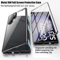 For Samsung Galaxy S26 S25 S24 S23 S22 Ultra Plus Metal Magnetic Phone Case 360°Full Screen Protection HD Glass Shockproof Cover