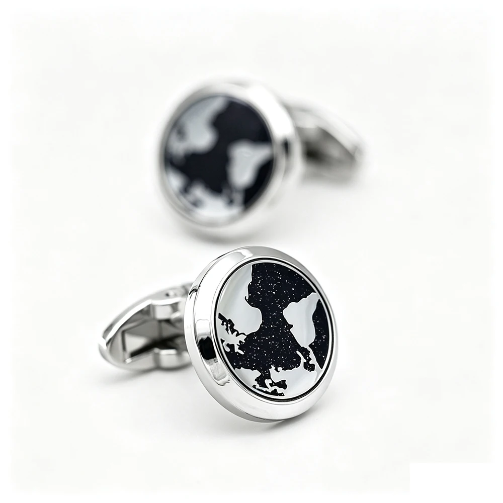 iGame World Map Cuff Links Midnight Blue Globe Design Quality Brass Shirt Cufflinks For Men