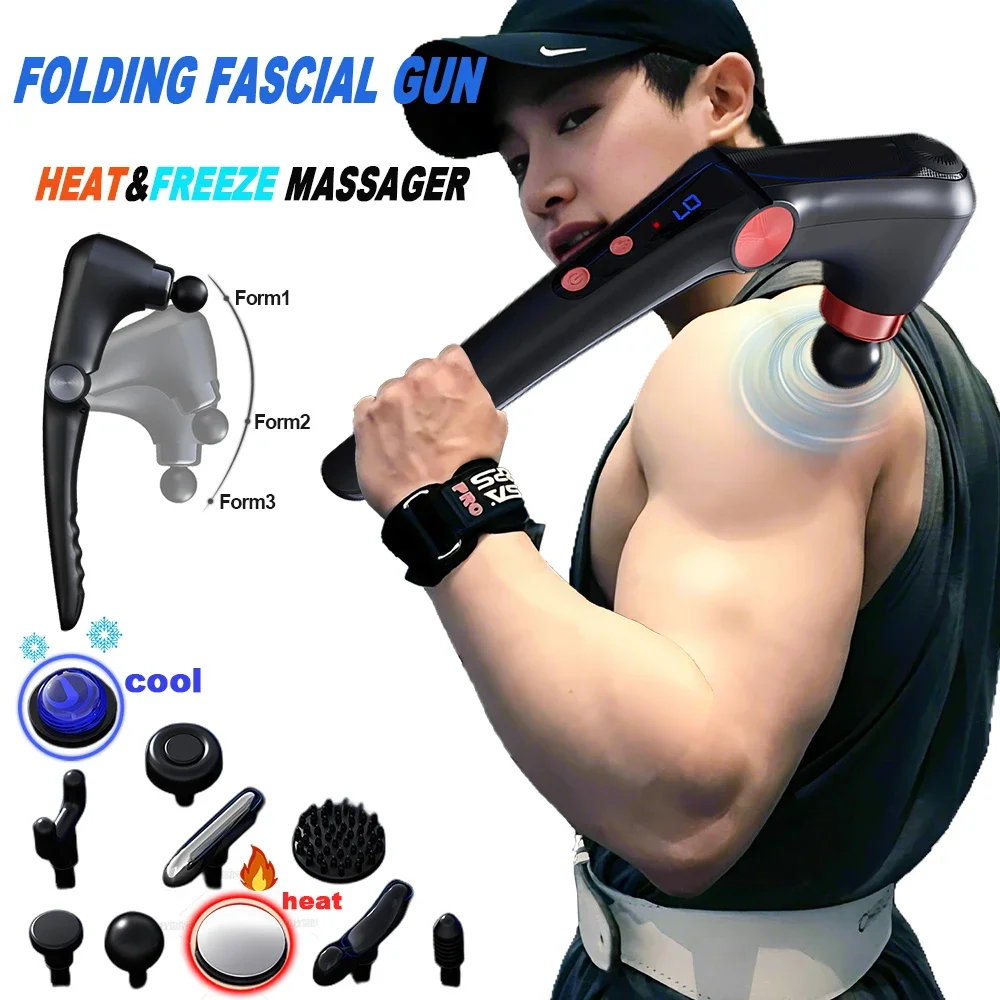 

Professional Fascia Gun with Hot & Cold Heads Adjustable Percussion Massager for Neck Back Muscle Pain Relief Fitness Recovery