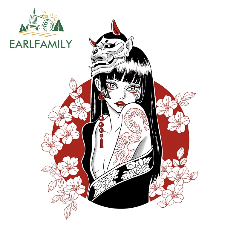 EARLFAMILY Adesivo de Carro Menina Oni com Arte Samurai, Item de Anime Estiloso, Acessório para Carro, Decoração Prática para Ocultar Riscos
