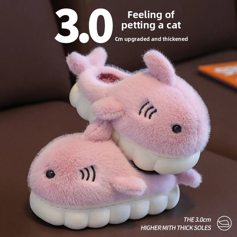 2026 Winter Cloudy Sharks Slipper Shark Plush Slippers Plush Slides Loafers Winter Shoes Winter Fluffy Slippers Anti Slip Soft