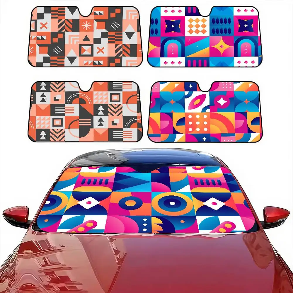 

Geometric Checkered Car Windshield Sunshade - Max Anti-UV, Universal For Sedan/SUV, Keep Vehicle Cool, Front Shield